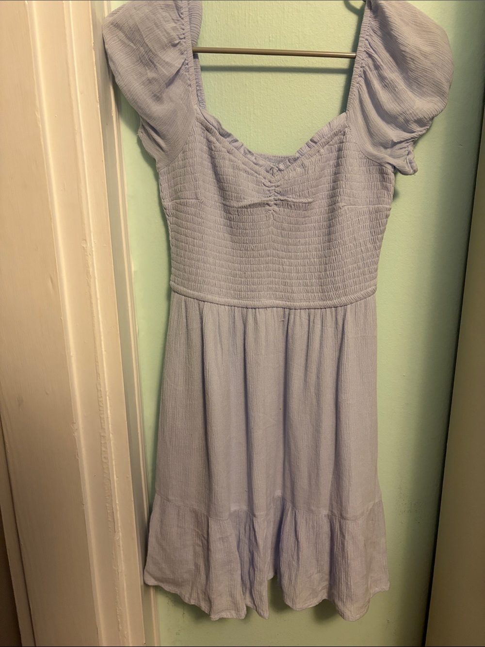 Hollister Light Lavender Puff-Sleeve Smocked Dress